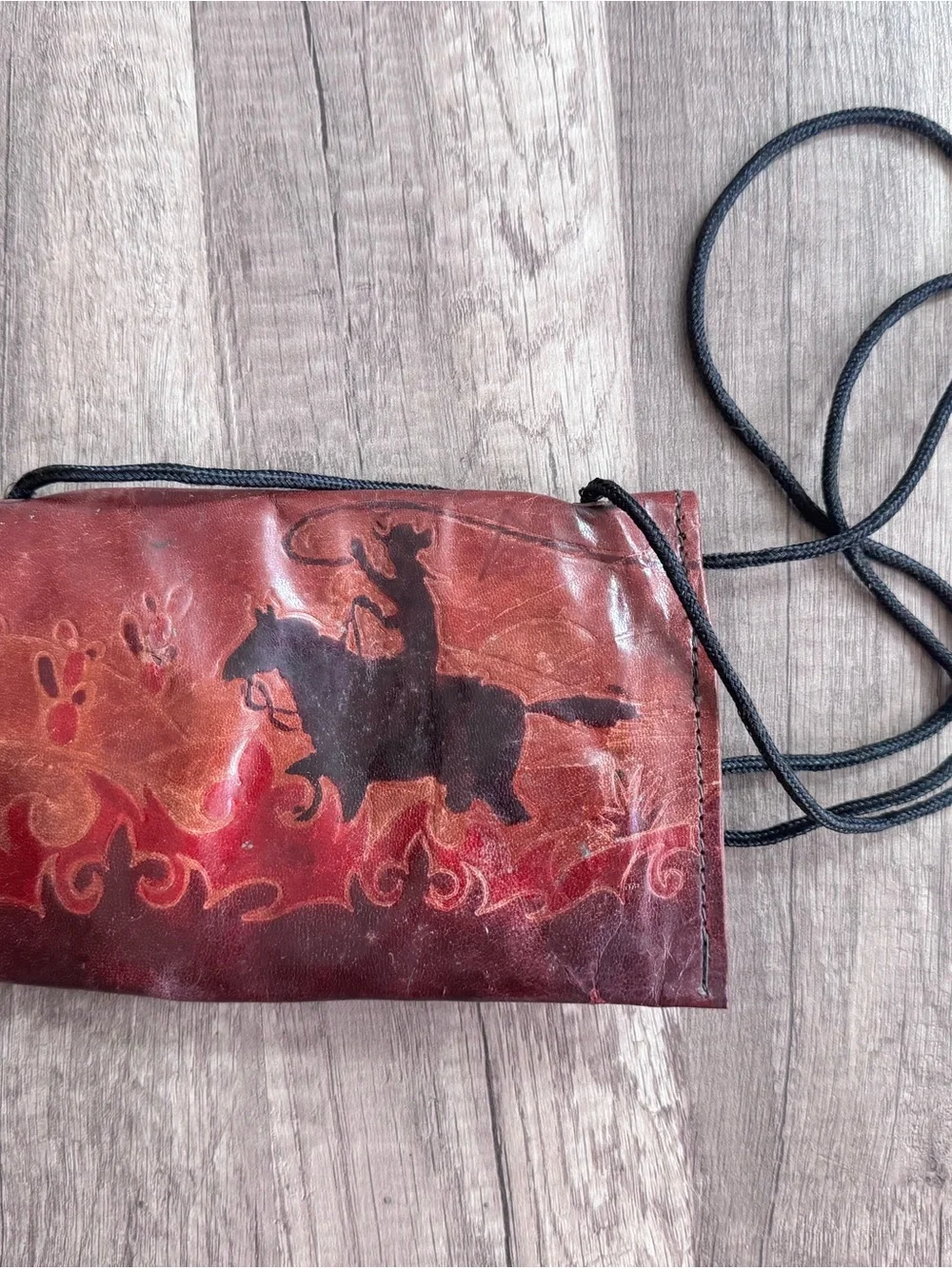 Handcrafted Burgundy Leather Crossbody Bag with Black Cord Strap